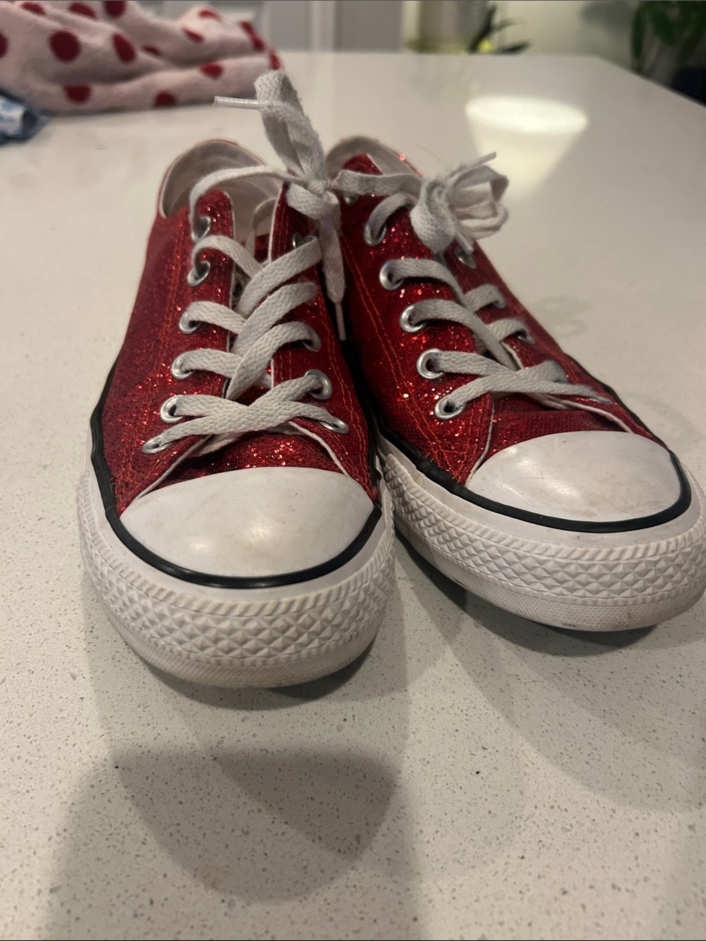 Converse Kids Red Glitter Low-Top Sneakers with White Laces